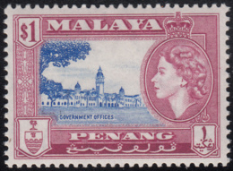 Malaya Penang 1957 MH Sc #53 $1 Government Offices, Elizabeth II - Penang