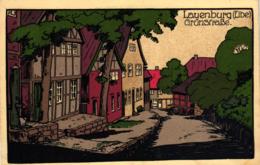 Lauenburg / Elbe, Grünstrasse, Steindruck AK, Um 1920 - Lauenburg