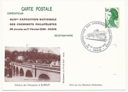 FRANCE - Entier Repiqué 1,80 Liberté - 43e Expo Des Cheminots Philatélistes (Viaduc De L'Hospice Elbeuf)  PARIS - 1986 - Cartes Postales Repiquages (avant 1995)