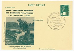FRANCE - Entier Repiqué 0,80 Bequet - 34eme Exposition Nat. Des Cheminots Philatélistes - Soudure De Rails... PARIS Fev - Cartes Postales Repiquages (avant 1995)