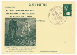 FRANCE - Entier Repiqué 0,80 Bequet - 33eme Exposition Nat. Des Cheminots Philatélistes - Agent Avec Trompe.. PARIS 1976 - Bijgewerkte Postkaarten  (voor 1995)