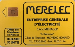 MONACO  -  Phonecard  -  MF 21  -  MERELEC Electricité  -  50 Unités - Monace