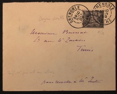 Lettre 10c Sage N/B  N°103 Obl Daguin Double De Grenoble Pour Tunis Tarif Militaire Aux Colonies RR & Superbe !! - 1898-1900 Sage (Tipo III)