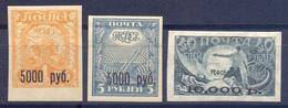 1922. Russia, Definitives, BLACK Oveprints New Value,  Mich. 169a,171a,173a, 3v,  Unused Imperforated With Gumm - Nuevos