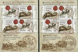 RUMANIA /ROMANIA /RUMÄNIEN -EUROPA 2020 -"ANTIGUAS RUTAS POSTALES- ANCIENT POSTAL ROUTES.-HOJITAS BLOQUE TIPO 1 + TIPO 2 - 2020