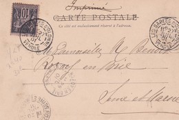 FRANCE . Type SAGE 1o Cts Noir / Lilas S/ Cpa Les Sables D' Olonne . Costumes Vendéens - Used Stamps