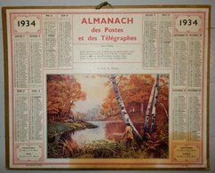 CALENDRIER ALMANACH DES POSTES ET TÉLÉGRAPHES 1934 DÉPARTEMENT DE LA LOIRE PÉCHEUR AU BORD DE L'ÉTANG - Grand Format : 1921-40