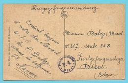 Kaart (Namur) 10/7/18 Naar Zivilgefangenenlager DIEST , Gevangene In DIEST Met Censuur "Postprüfstelle Diest P.4." - Kriegsgefangenschaft