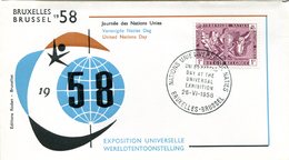 14158134 BE 19580626 Bx Expo58; Journée De L'ONU; Pli - 1958 – Bruselas (Bélgica)