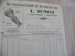 Facture Illustrée + Mandat Dumont Issodun 1935 Manufacture De Blaireau - Other & Unclassified