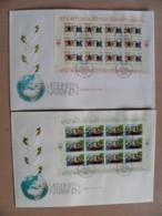 2 Fdc Covers UN United Nations Geneve Switzerland 1987 Sheetlets 18x26cm Day Journee Taf Folk Costumes Dance Music Birds - Covers & Documents