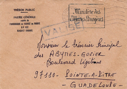 1962- Enveloppe  De RABAT ( Maroc ) " Ministère Des Affaires Étrangères " + VALISE  Pour Pointe à Pitre ( Guadeloupe ) - 1961-....