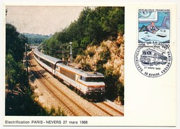 FRANCE - Cachet Temp "Electrification De La Ligne PARIS - NEVERS - 27/3/1988 58 Nevers" Sur CPM - Trains