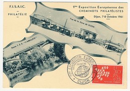 FRANCE - Cachet Temp "1ere Exposition Européenne Cheminots Philatélistes - DIJON - 7/8 Oct 1961 - Trenes