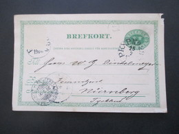 Schweden 1900 Ganzsache Zusatzfrankatur Abgelöst Und Kleiner Schifsspost Stempel Trelleborg - Sassnitz Nach Nürnberg - Lettres & Documents