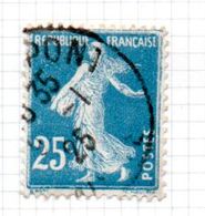 FRANCE N° 140 25C BLEU  TYPE SEMEUSE CAMEE EFFIGIE BLANCHE TYPE IIIA OBL - Oblitérés