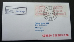 Cuba 1984 ATM (Frama Label Stamp FDC) *rare *registered *addressed Nicaragua - Covers & Documents