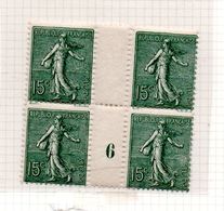 FRANCE N° 130 15C VERT GRIS TYPE SEMEUSE LIGNEE MILLESIME 1916 BLOC DE 4 NEUF SANS CHARNIERE - Ungebraucht