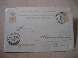 1880 To Mannheim Germany Cancel Postal Stationery Card LUXEMBOURG - Other & Unclassified