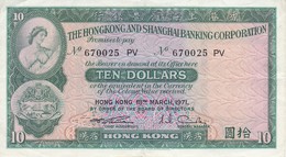 BILLETE DE HONG KONG DE 10 DOLLARS DEL AÑO 1971 EN CALIDAD EBC (XF) (BANKNOTE) - Hong Kong