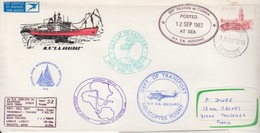 Polaire Sudafricain, 563 Obl. Cape Town Le 3 X 83 + Tristan (12Sep83) + Agulhas Voyage 32 + Hélicoptère - Cartas & Documentos