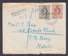 1946. SWAZILAND. Georg VI 1 Sh. + 2 D MBABANE 18 III 46. To Natal, Registered MBABANE... (MICHEL 34+) - JF323840 - Swasiland (...-1967)