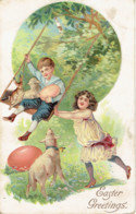 Easter Greetings Enfants Balancoire Oeufs Carte Embossée - Pascua