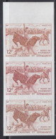 NEW CALEDONIA (1979) Bull Rider. Trial Color Proofs In Strip Of 3. Pouembout Rodeo. Scott No 450, Yvert No 433. - Non Dentelés, épreuves & Variétés