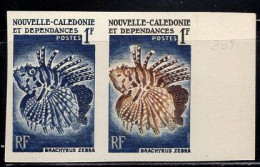 NEW CALEDONIA (1959) Brachyrus Zebra Fish. Trial Color Proof Pair. Scott No 307. Yvert No 291. - Ongetande, Proeven & Plaatfouten