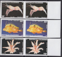 NEW CALEDONIA (1989) Marine Life. Set Of 3 Imperforate Pairs. Scott Nos 610-2, Yvert Nos 576-8. - Non Dentellati, Prove E Varietà