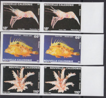 NEW CALEDONIA (1989) Marine Life. Set Of 3 Imperforate Pairs. Scott Nos 610-2, Yvert Nos 576-8. - Imperforates, Proofs & Errors