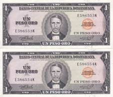 PAREJA CORRELATIVA DE LA REPUBLICA DOMINICANA DE 1 PESO ORO DEL AÑO 1976 CALIDAD EBC (XF) (BANKNOTE) - Repubblica Dominicana