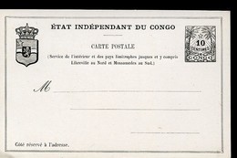 CONGO Postal Card #4 Var 10 Cent. Mint Vf 1889 - Entiers Postaux