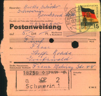 1959, 15 Pfg. "10 Jahre DDR" Auf Postanweisung Ab SCHWERIN 1 - Lettres & Documents