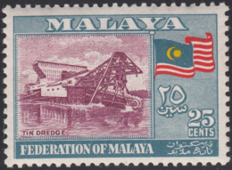 Federation Of Malaya 1957 MH Sc #82 25c Tin Dredge, Flag - Federation Of Malaya