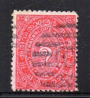 T1238 - TRAVANCORE INDIA , 2 Cu Rosso Con Filigrana CAPOVOLTA  (2380A) - Travancore