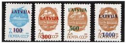 Latvia 1991 .Ovpt I. 4v:100,300,500,1000 On USSR 7,2,2,2k.   Michel # 313-16 - Latvia