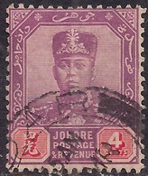 Malaya Johore 1922 - 41 KGV 4ct Purp & Carm Sultan Ibrahim Used SG 108 ( D1389 ) - Johore