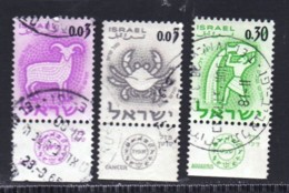 ISRAEL, 1962, Used Stamp(s)  With  Tab, Zodiac Overprints , SG Number(s) 224-226, Scannr. 19021 - Used Stamps (with Tabs)