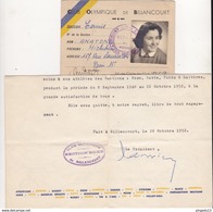 Fixe Petite Archive COB Boulogne Billancourt Section Boxe Et Tennis Année 1951 - Andere & Zonder Classificatie