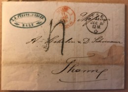 LAC SUISSE 3 ST LOUIS + Cachet De BASEL - 11 Dec 1855 - Taxe 4 Tampon Manuscrit Pour THANN (68) - ...-1845 Voorlopers