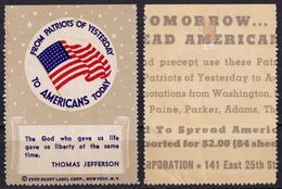 USA America Political Propaganda FLAG - Thomas Jefferson President - Cinderella Label Vignette - MH - Souvenirs & Special Cards