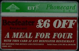 UNITED KINGDOM 1996 BT PHONECARD BEEFEATER RESTAURANT USED VF!! - Sonstige & Ohne Zuordnung