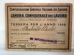 TESSERA CGIL FERROTRANVIERI TORINO 1946 - Tessere Associative