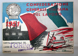 TESSERA CGIL FERROTRANVIERI TORINO 1951 - Lidmaatschapskaarten