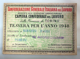 TESSERA CGIL FERROTRANVIERI TORINO 1948 - Mitgliedskarten