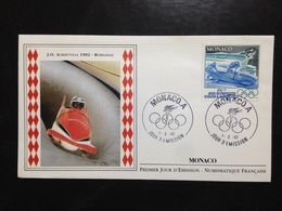 Monaco, Uncirculated FDC, Olympic Games, Albertville, Bobsleigh, 1992 - Lettres & Documents