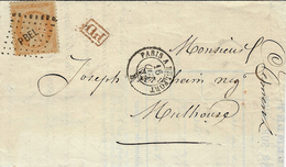 1873 - Lettre De  BAR Sur AUBE ( Aube) Affr. N° 38 Oblit. Losange PBEL  Cad  Amb. PARIS A BELFORT - 1849-1876: Klassik