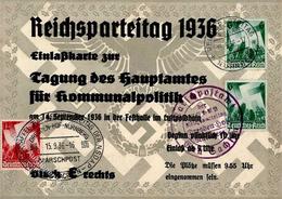 REICHSPARTEITAG NÜRNBERG WK II - EINLAßKARTE Zur TAGUNG Des Hauptamtes Für Kommunalpolitik Mit S-o 1936 I-II Selten! - Guerra 1939-45