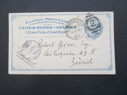 USA 1892 Ganzsache Nach Zürich In Der Schweiz Gesendet Mit Ank. StempelZürich Brieftrgr. - Lettres & Documents